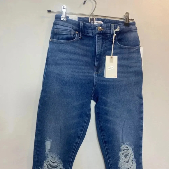 NWT Good American Good Waist Ripped Crop Skinny Jeans Medium Wash Blue Size 2/26 - Picture 5 of 10